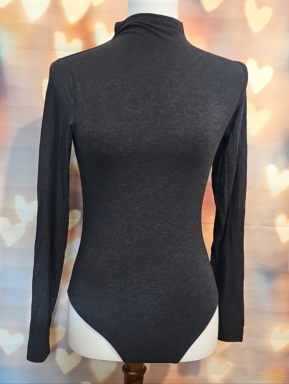 Express Dark Charcoal Mock Neck Long Sleeve Bodysuit